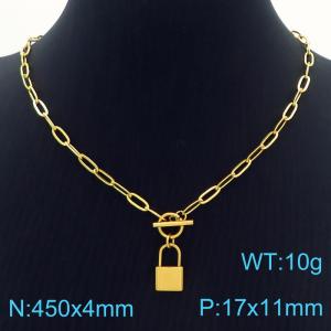 Hand make women's stainless steel thick link chain classic lock necklace - KN229515-Z