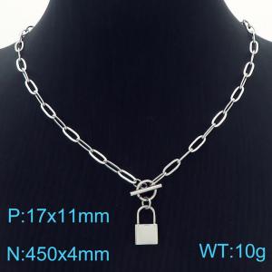 Hand make women's stainless steel thick link chain classic lock necklace - KN229516-Z