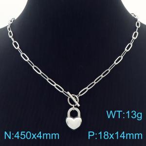 Hand make women's stainless steel thick link chain classic heart lock necklace - KN229518-Z