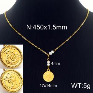 Stainless steel queen coins tassel crystal beads gold necklace - KN230075-Z