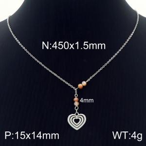 Stainless steel heart-shaped tassel crystal beads steel colored necklace - KN230076-Z