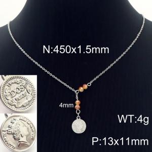 450mm Women's Stainless Steel Tassel Round Coin Necklace - KN230080-Z