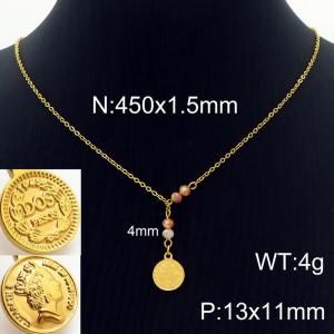 450mm Women's Stainless Steel Electroplated Gold Tassel Round Coin Necklace - KN230081-Z