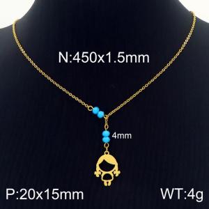 450mm Women's Stainless Steel Electroplated Gold Tassel Cartoon Girl Necklace - KN230083-Z
