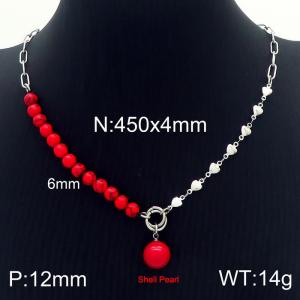 Red Bead Jewelry Stainless Steel Shell Pearl Pendant Necklaces For Women - KN230105-Z