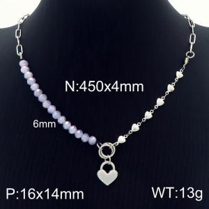 Purple Bead Jewelry Stainless Steel Lock Heart Pendant Necklaces For Women - KN230107-Z