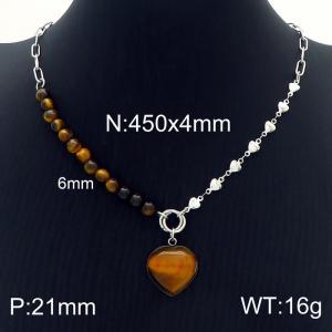 Amber Bead Jewelry Heart Chain Stainless Steel Heart Necklaces For Women - KN230119-Z
