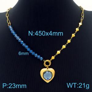Blue Bead Jewelry Splice 18K Gold Plated Stainless Steel Heart Chain Heart Necklaces For Women - KN230133-Z