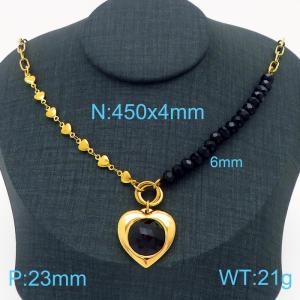 Gold Color Stainless Steel Love Heart Crystal Glass Beads Pendant Heart Link Chain Necklace For Women - KN230141-Z