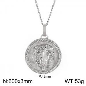 European and American hiphop stainless steel round brand necklace personality diamond lion head male pendant necklace - KN230172-K-