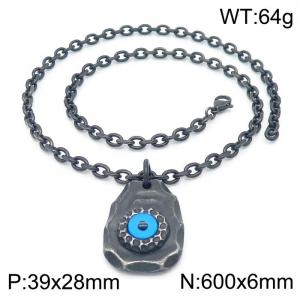 Irregular stone inlaid Devil's Eye pendant vintage stainless steel O chain necklace - KN230280-KJX