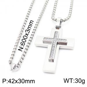 Charm 60cm silver square pearl chain zircon cross in a cross pendant jewelry men's stainless steel necklace - KN230645-KFC