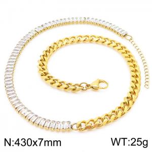 7mm Fashionable Personality Creative Splicing Necklace Stainless Steel & Glass Gold Color - KN231069-Z