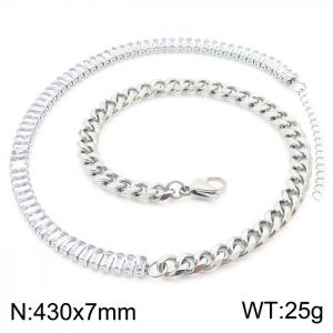 7mm Fashionable Personality Creative Splicing Necklace Stainless Steel & Glass Silver Color - KN231071-Z