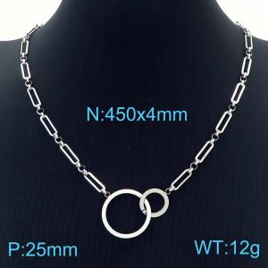 Simple Chain Necklace Fashion Double Ring Charm Stainless Steel Silver Color - KN231077-Z