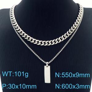 Double Layer Link Chain Dog Charm Pendant Necklace Stainless Steel Silver Color - KN231090-Z