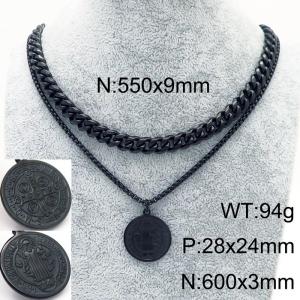 Double Layer Link Chain CSPB Pendant Necklace Stainless Steel Black Color - KN231095-Z