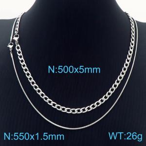 5mm50cm1.5mm55cm=INS Style NK Chain Overlay Snake Bone Chain Stainless Steel Silver Necklace - KN231259-Z