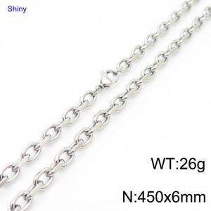 6mm45cm=Simple men's and women's stainless steel polished cut edge o chain Silver necklace - KN231265-Z