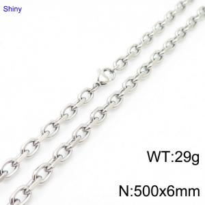 6mm50cm=Simple men's and women's stainless steel polished cut edge o chain Silver necklace - KN231266-Z