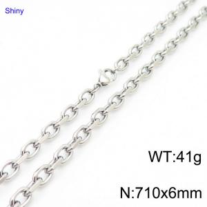 6mm71cm=Simple men's and women's stainless steel polished cut edge o chain Silver necklace - KN231270-Z