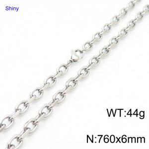 6mm76cm=Simple men's and women's stainless steel polished cut edge o chain Silver necklace - KN231271-Z