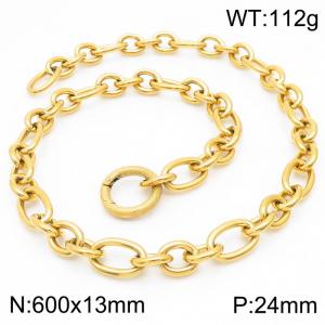 13mm60cmJapanese and Korean Style Men's and Women's O-shaped Chain Stripe Snap Ring Buckle Gold Plated Necklace - KN231275-Z