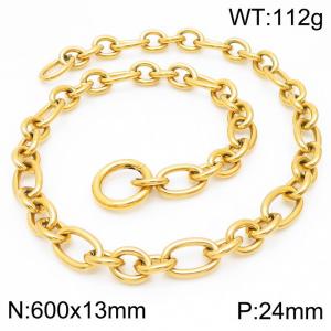 13mm60cm=Japanese and Korean Style Men's and Women's O-shaped Chain Smooth Elastic Ring Buckle Gold Plated Necklace - KN231277-Z