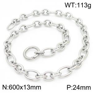 13mm60cm=Japanese and Korean Style Men's and Women's O-shaped Chain Smooth Elastic Ring Buckle Silver Necklace - KN231278-Z
