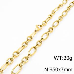 7mm65cm=Simple men's and women's irregular O-ring chain lobster clasp gold-plated necklace - KN231283-Z