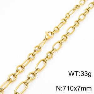 7mm71cm=Simple men's and women's irregular O-ring chain lobster clasp gold-plated necklace - KN231284-Z