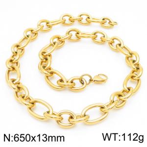 13mm65cm=Simple men's and women's irregular O-ring chain lobster clasp gold-plated necklace - KN231310-Z
