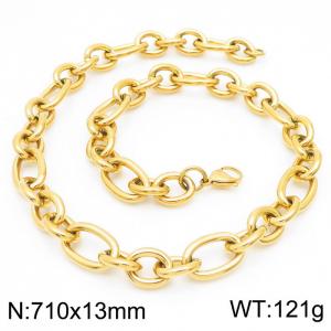 13mm71cm=Simple men's and women's irregular O-ring chain lobster clasp gold-plated necklace - KN231311-Z