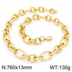 13mm76cm=Simple men's and women's irregular O-ring chain lobster clasp gold-plated necklace - KN231312-Z