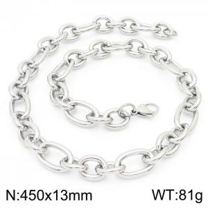 13mm45cm=Simple men's and women's irregular O-ring chain lobster clasp silver necklace - KN231313-Z