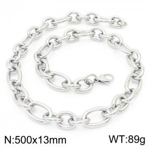 13mm50cm=Simple men's and women's irregular O-ring chain lobster clasp silver necklace - KN231314-Z