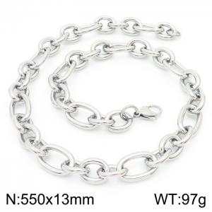 13mm55cm=Simple men's and women's irregular O-ring chain lobster clasp silver necklace - KN231315-Z