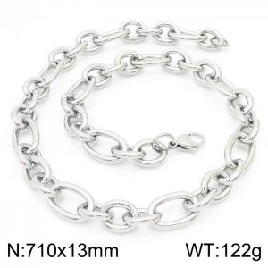 13mm71cm=Simple men's and women's irregular O-ring chain lobster clasp silver necklace - KN231318-Z