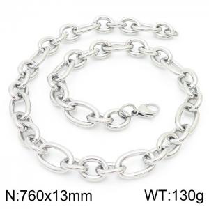 13mm76cm=Simple men's and women's irregular O-ring chain lobster clasp silver necklace - KN231319-Z
