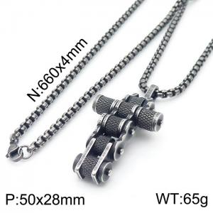 Bicycle Mesh Flower Cross Pendant Square Pearl Men's Necklace - KN231326-KFC