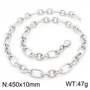 10mm45cm=Simple men's and women's irregular O-ring chain lobster clasp silver necklace - KN231364-Z