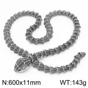 Vintage blackened stainless steel snake necklace for men - KN231482-KJX