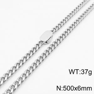 6mm Stainless Steel Cuban Chain Necklace For Women Men Silver Color Hip Hop Jewelry Gift - KN231533-Z