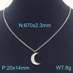 Simple Fashion Pleated Crescent Moon Pendant Necklace Clavicle Chain Jewelry Stainless Steel Necklaces - KN231695-K
