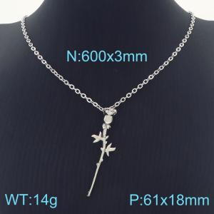 Fashion Simple Rose With Thorns Pendant Necklace O Chain Jewelry Stainless Steel Necklaces - KN231697-K