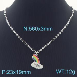 Fashion Simple Rainbow Diem Pendant Necklace O Chain Jewelry Stainless Steel Necklaces - KN231698-K