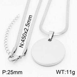 Stainless steel 450x2.5mm snake chain with circle pendant trendy silver necklace - KN231731-Z