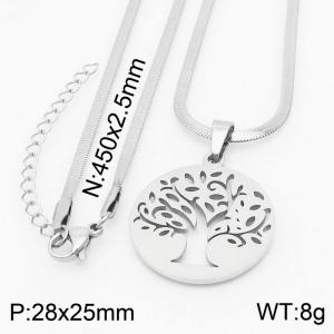 Stainless steel 450x2.5mm snake chain with life tree circle pendant trendy silver necklace - KN231733-Z