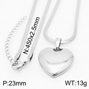 Stainless steel 450x2.5mm snake chain with  heart pendant trendy silver necklace - KN231735-Z