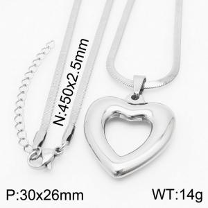 Stainless steel 450x2.5mm snake chain with  hollow heart pendant trendy silver necklace - KN231737-Z